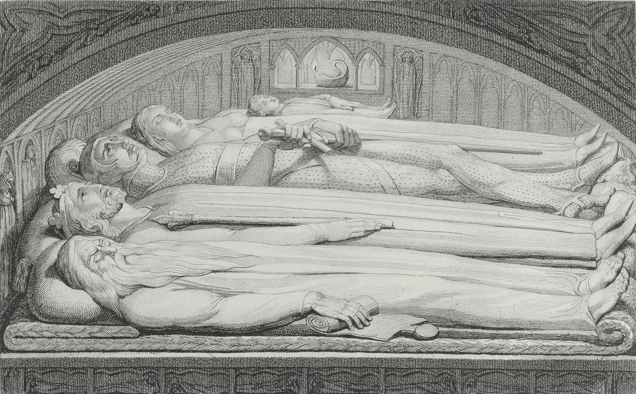O rei, o conselheiro, guerreiro, mãe e filho no túmulo, ilustração de &39;The Grave, um poema&39; por William Blake (1757-1827) gravado por Luigi Schiavonetti (1765-1810), 1808 de William Blake