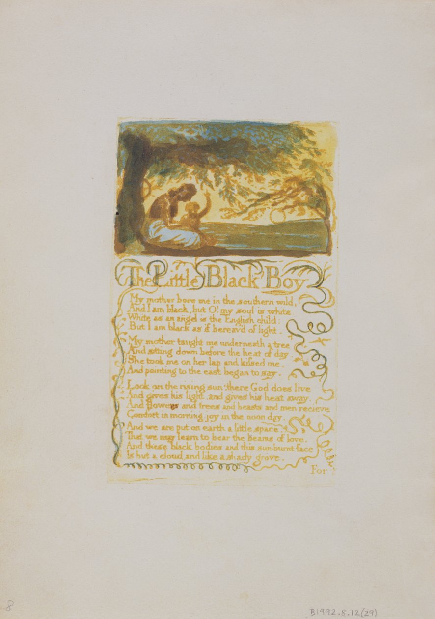 O Garotinho Negro, prato 29 de Songs of Innocence, 1789 (relevo gravado com wc) de William Blake