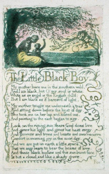 O Garotinho Negro, prato 5 de Songs of Innocence, 1789 (relevo colorido à mão gravando com wc no papel) de William Blake
