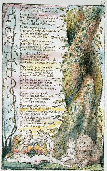 The Little Girl Found, placa 35 (Bentley 36) de Songs of Innocence e de Experience (Bentley Copy L) 1789-94 (gravura em relevo com caneta e wc) de William Blake