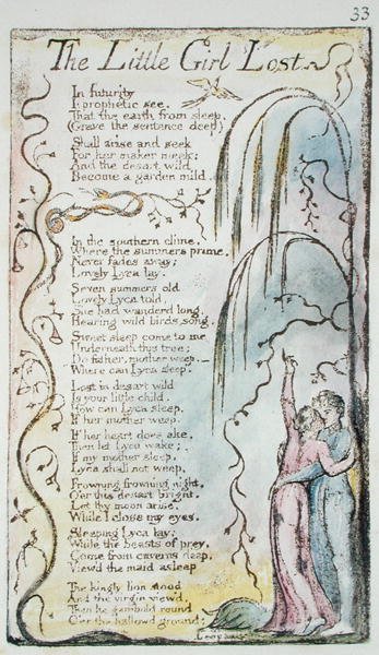 A Little Girl Lost, prato 33 (Bentley 34) de Songs of Innocence e de Experience (Bentley Copy L) 1789-94 (gravura em relevo com caneta e wc) de William Blake