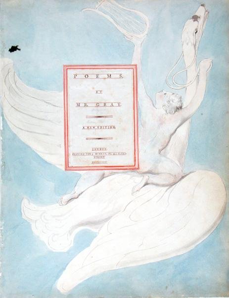 O Gênio Pindarico Recebendo sua Lira, página de rosto de Os Poemas de Thomas Gray, publicado em 1797-98 (wc com caneta e tinta preta sobre papel) de William Blake