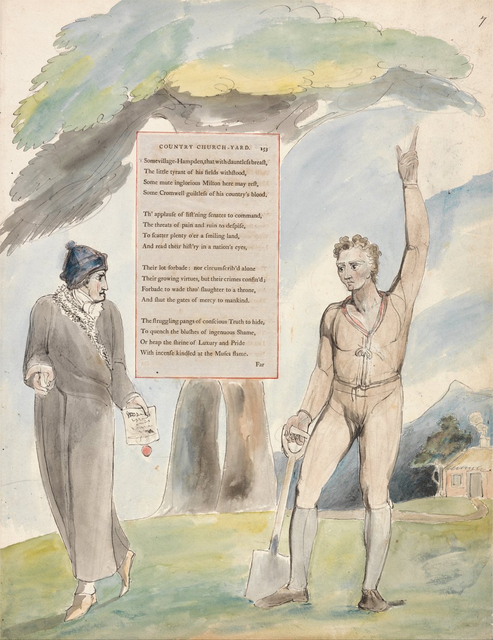 Os poemas de Thomas Gray, Design 111, Elegy escrito em um país da Igreja-Yard. de William Blake