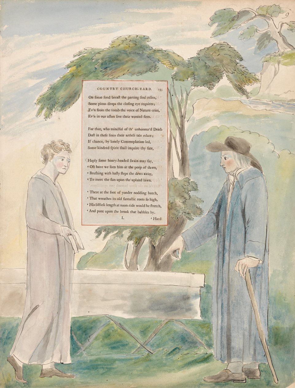 Os poemas de Thomas Gray, Design 113, Elegy escrito em um país da Igreja-Yard. de William Blake