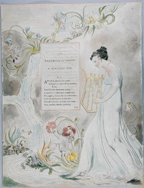 The Progress of Poesy, desenho 43 de Os poemas de Thomas Gray, 1797-98 (wc com caneta e tinta preta sobre papel) de William Blake