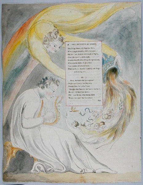 The Progress of Poesy, desenho 50 de Os poemas de Thomas Gray, 1797-98 (wc com caneta e tinta preta sobre papel) de William Blake