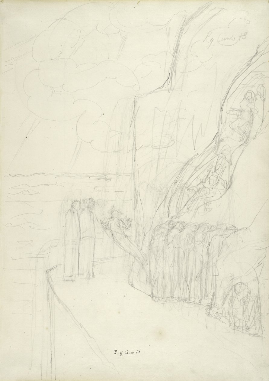 O Terraço das Almas Invejosas, ilustração à Divina Comédia de Dante Alighieri, 1824-27 (lápis e giz sobre papel) de William Blake
