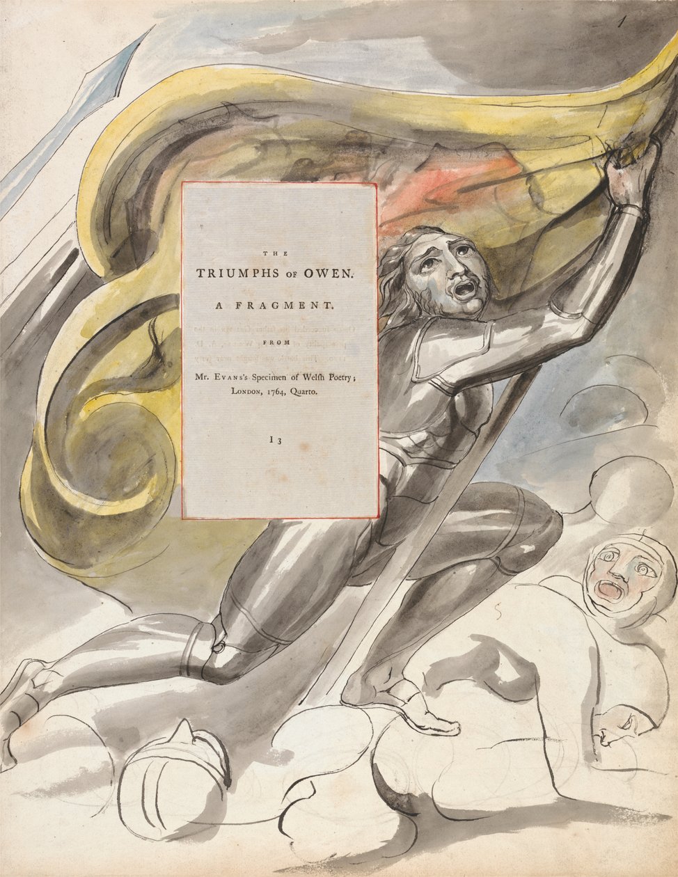 Os triunfos de Owen, Design 87 de Os poemas de Thomas Gray, 1797-98 (wc com caneta e tinta no papel) de William Blake