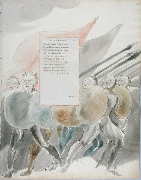 Os triunfos de Owen, projeto 91 de Os poemas de Thomas Gray, 1797-98 (wc com caneta e tinta no papel) de William Blake