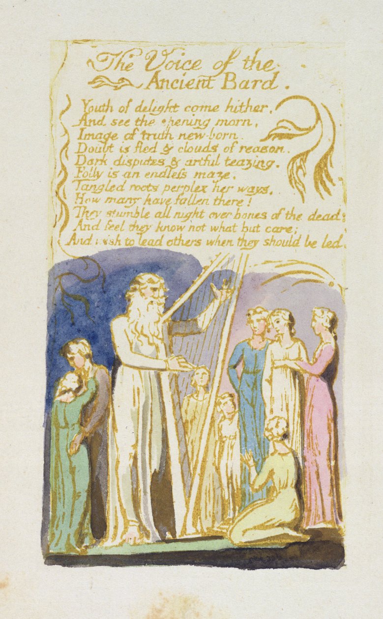 &39;A Voz do Antigo Bardo&39;, placa 31 de &39;Songs of Innocence&39;, 1789 (relevo gravado com wc) de William Blake