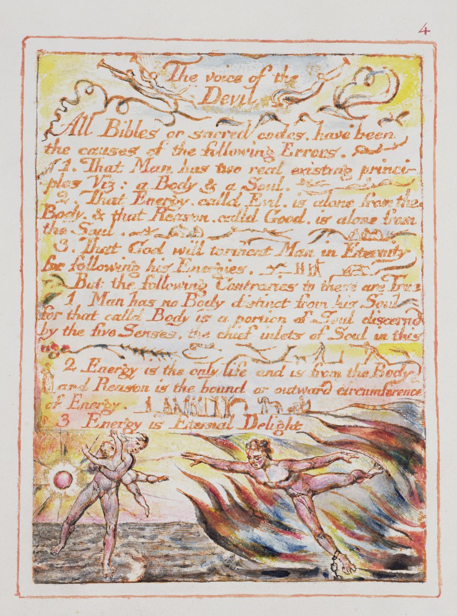 A Voz do Diabo, ilustração e texto de &39;O Casamento do Céu e do Inferno&39;, c.1790-3 (relevo gravura terminado em caneta e wc) de William Blake