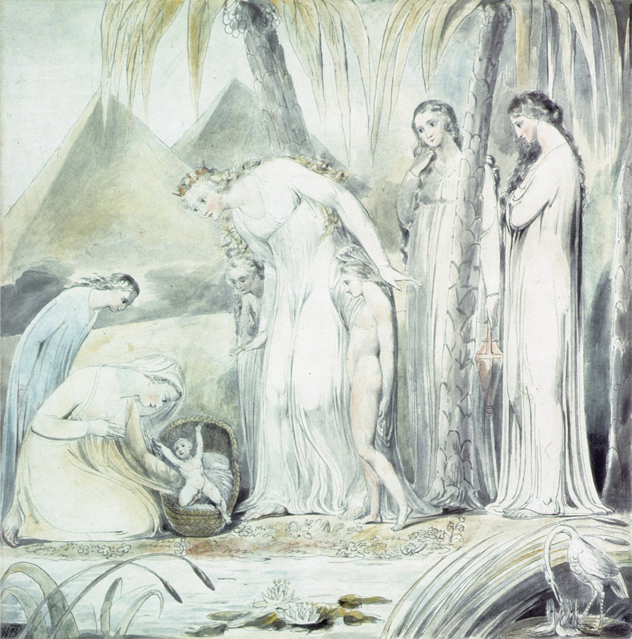 A compaixão da Filha do Faraó ou A Descoberta de Moisés, 1805 (caneta e wc sobre lápis) de William Blake