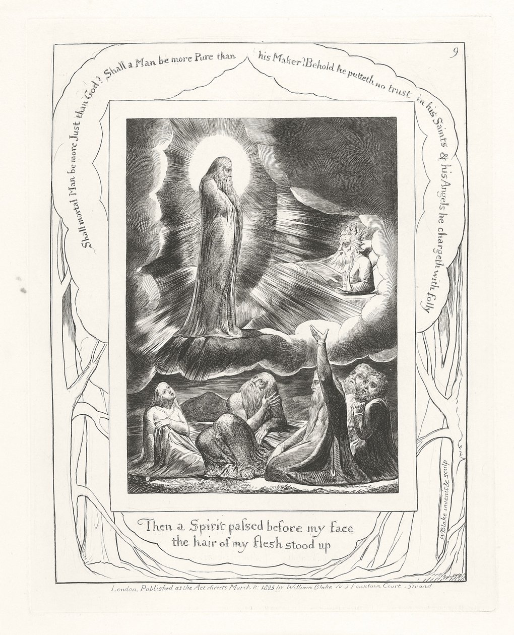 Então um Espírito passou diante do meu rosto, os cabelos da minha carne se levantaram, 1825 de William Blake