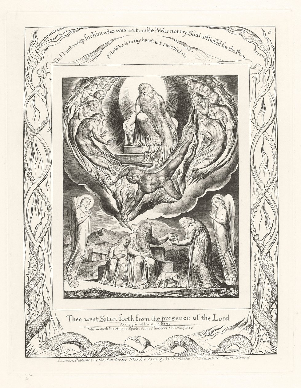 Então saiu Satanás da presença do Senhor, 1825 de William Blake