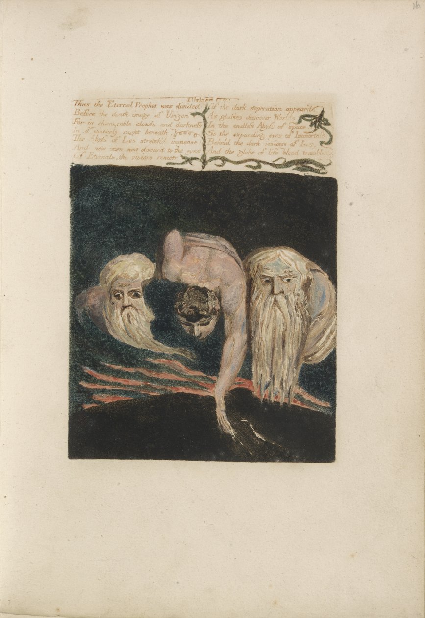 Assim, o Profeta Eterno foi dividido ..., placa 20 do Primeiro Livro de Urizen, 1794 (gravura em relevo com tinta colorida e wc no papel) de William Blake