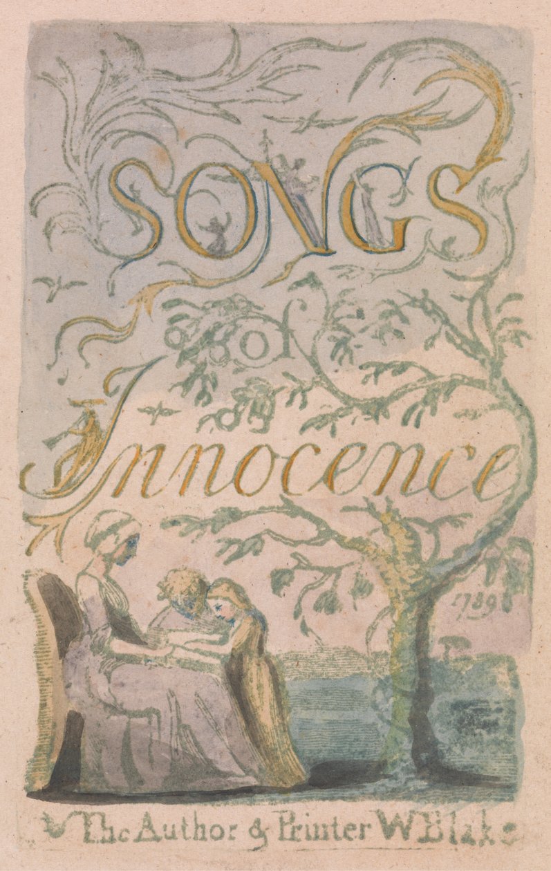 Página de rosto, prato 2 de Songs of Innocence, 1789 (relevo gravado com wc no papel) de William Blake