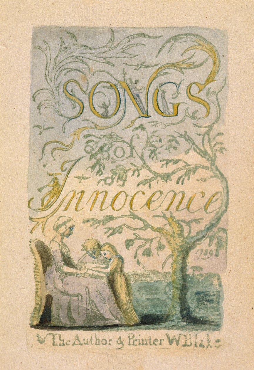 Página de rosto, placa 2 de &39;Songs of Innocence: Innocence&39;, 1789 (relevo gravado com wc) de William Blake