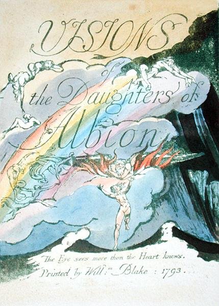 Página de rosto, reto, prato 2 de Visões das Filhas de Albion, 1793 (gravura em relevo impressa em verde com wc no papel) de William Blake