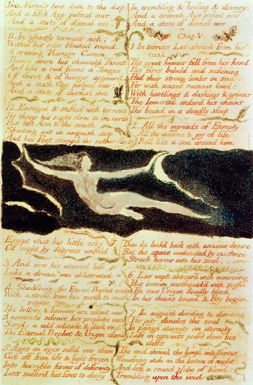 &39;Duas narinas se inclinaram para o fundo ...&39;, prato 11, &39;O Primeiro Livro de Urizen&39; 1794 (caneta e wc no papel) de William Blake