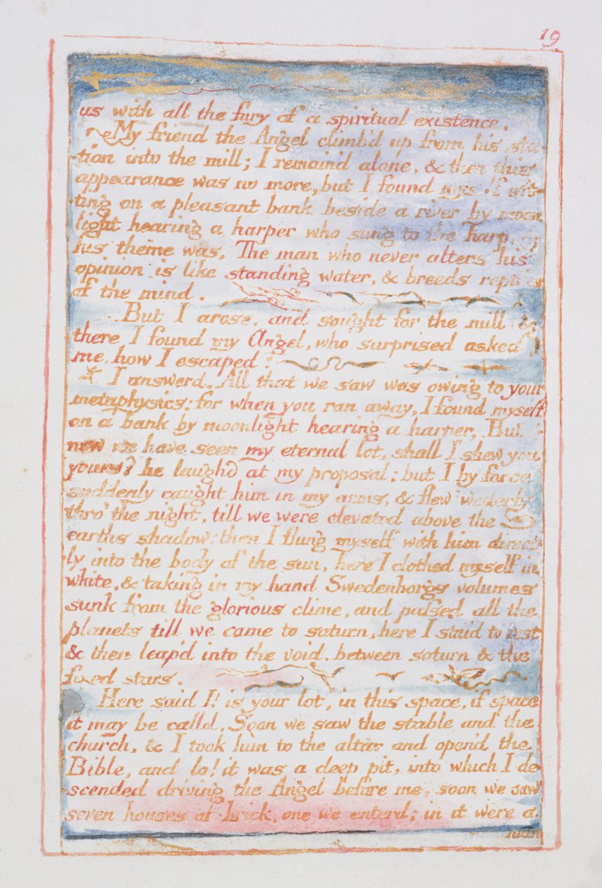 Nós com toda a fúria de uma existência espiritual ..., texto de O Casamento do Céu e do Inferno, c.1790-3 (relevo gravura terminado em caneta e aquarela) de William Blake