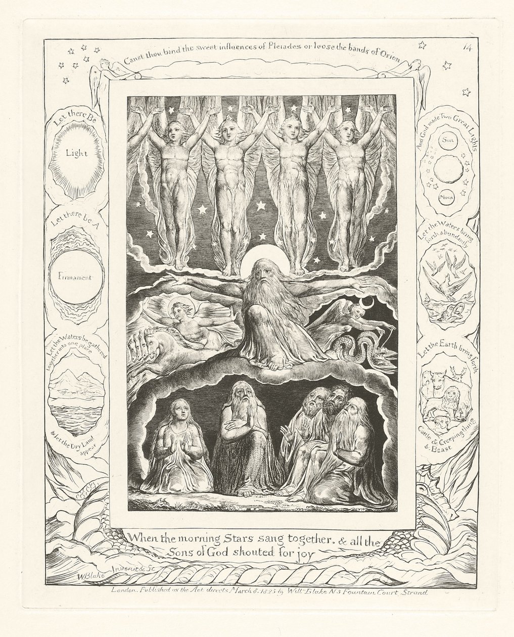 Quando as estrelas da manhã cantaram juntas, e todos os Filhos de Deus gritaram de alegria, 1825 de William Blake
