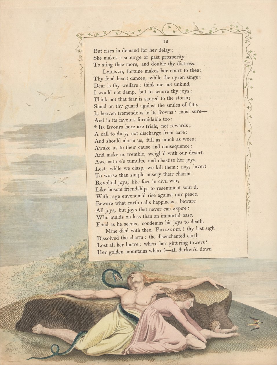 Os Pensamentos da Noite dos Jovens, Página 12, Seus Favores Aqui São Ensaios, Não Recompensas de William Blake