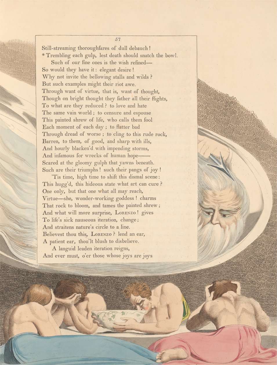Pensamentos da noite dos jovens, página 57, tremendo cada gole, para que a morte não arrebate a tigela de William Blake