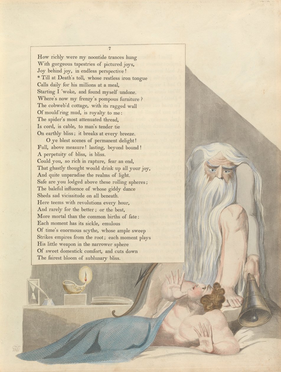 Pensamentos da Noite dos Jovens, Página 7, Até no pedágio das Mortes, cuja língua de ferro inquieta de William Blake