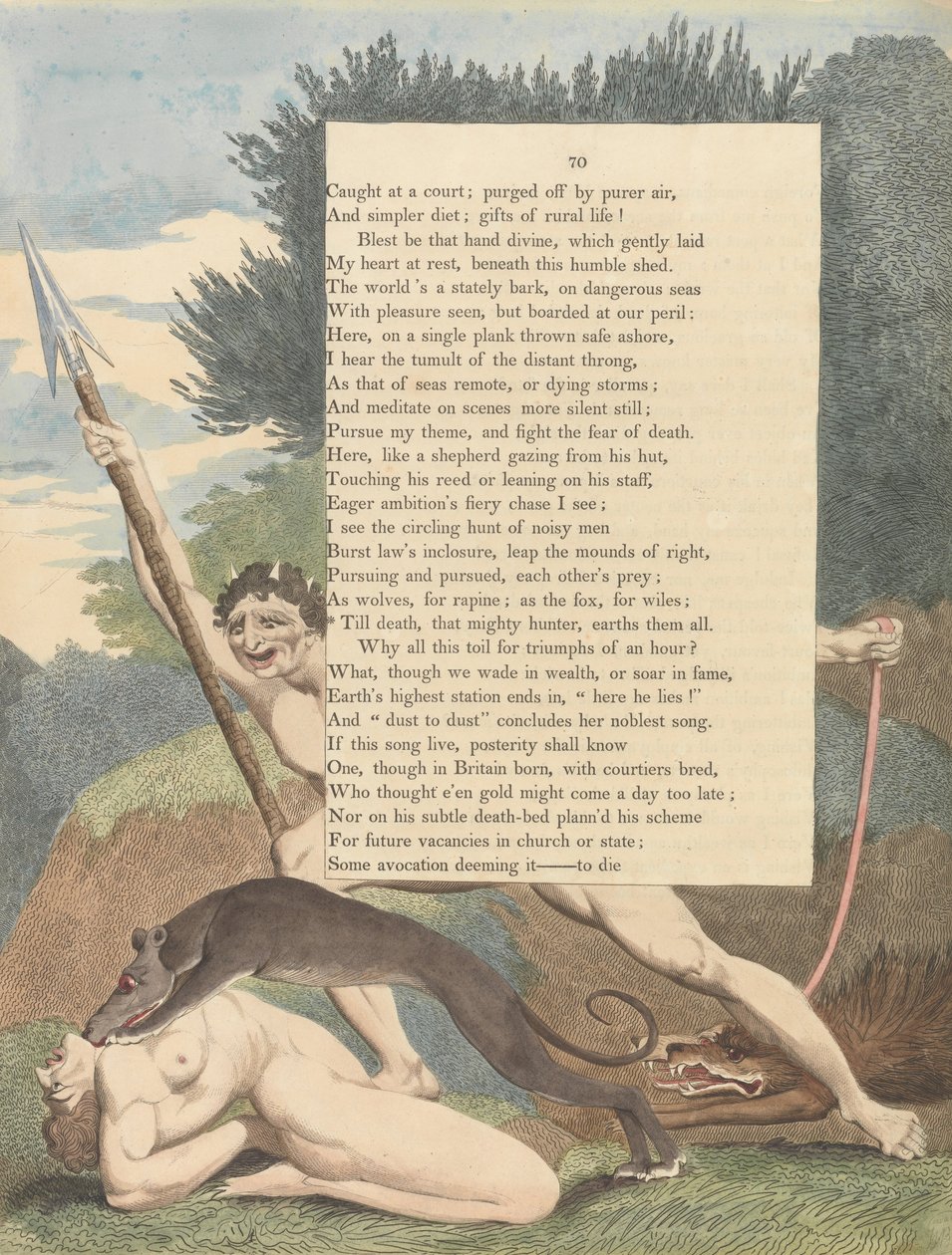Pensamentos da Noite Jovem, Página 70, Até a morte, aquele poderoso caçador, aterra todos eles de William Blake