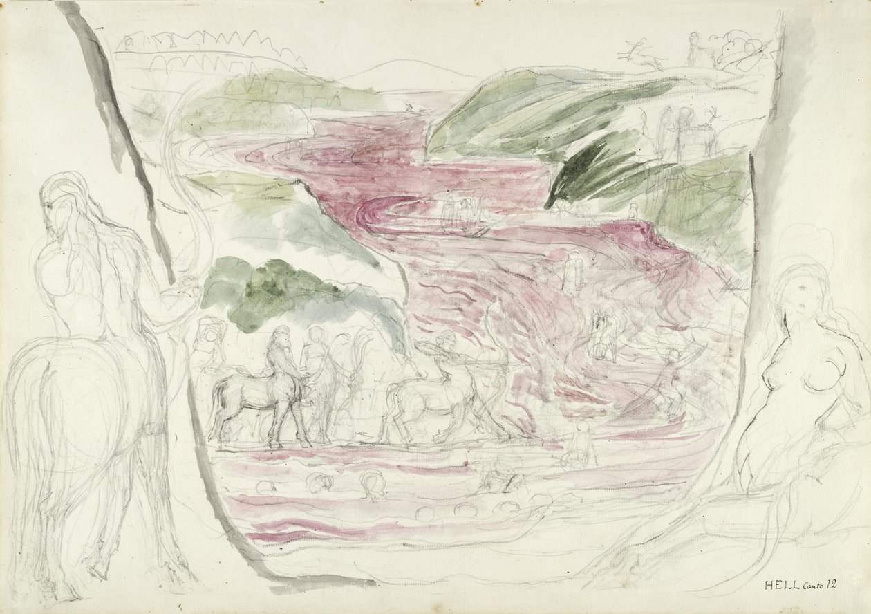 Ilustração à Divina Comédia de Dante Alighieri, 1824-27 (caneta e tinta com wc sobre lápis e giz sobre papel) de William Blake