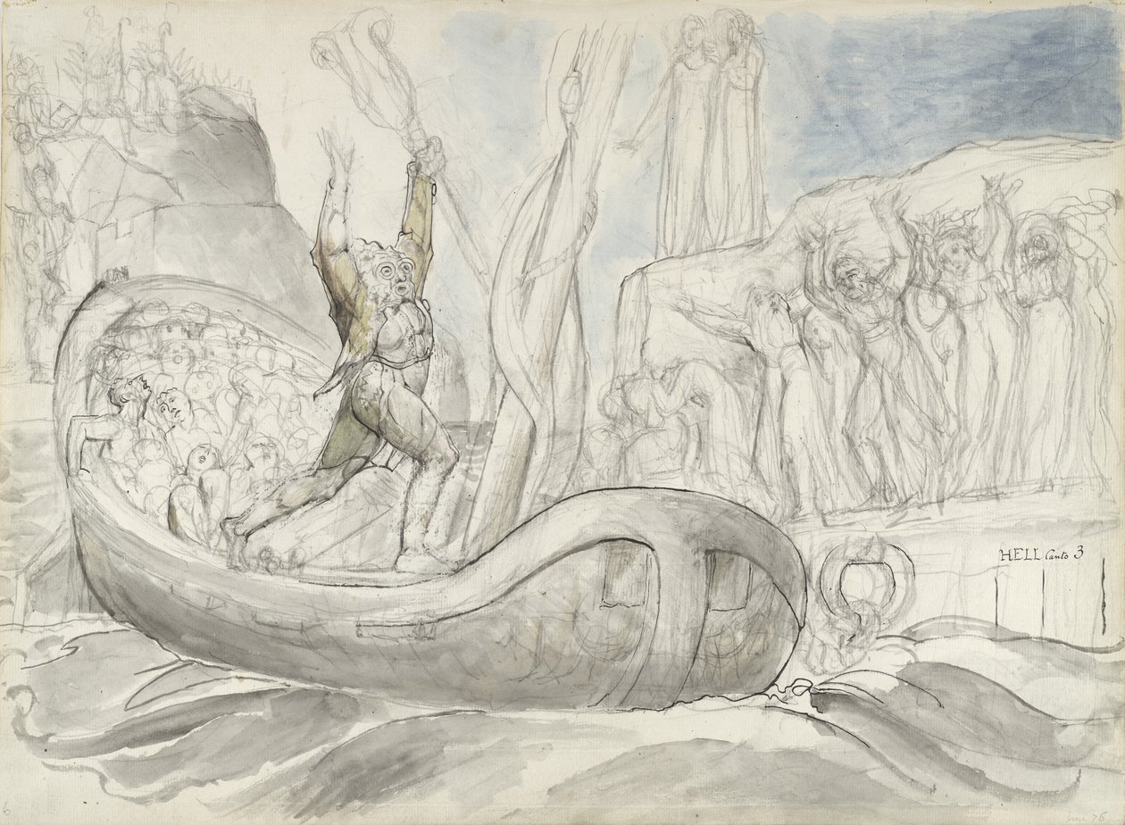 Ilustração à Divina Comédia de Dante Alighieri, 1824-27 (caneta e tinta com wc sobre lápis e giz sobre papel) de William Blake