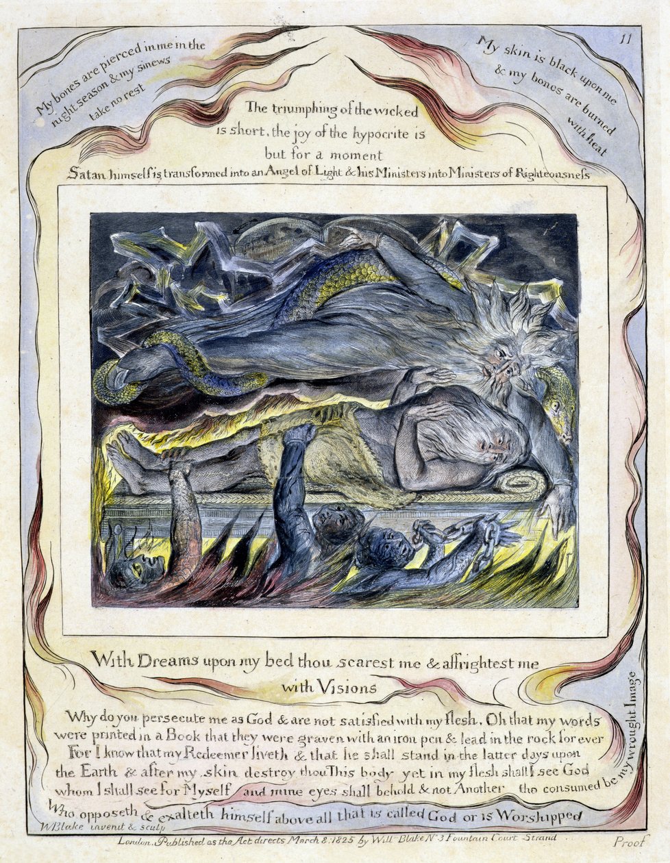 placa 11 Livro de Jó, 1825 (gravura, wc e lavagem) de William Blake