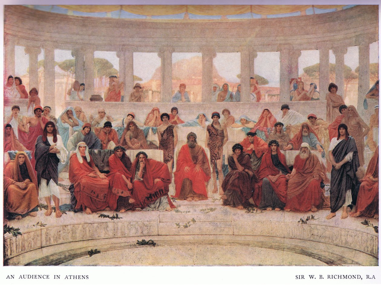 Uma audiência em Atenas durante a Representação de Agamenon, da Gresham Publishing Company Ltd, 1920 de William Blake Richmond