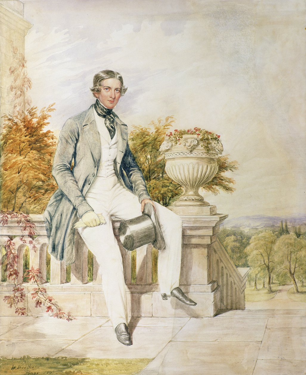 Retrato de um cavalheiro sentado em um terraço, 1843 de William Bootham