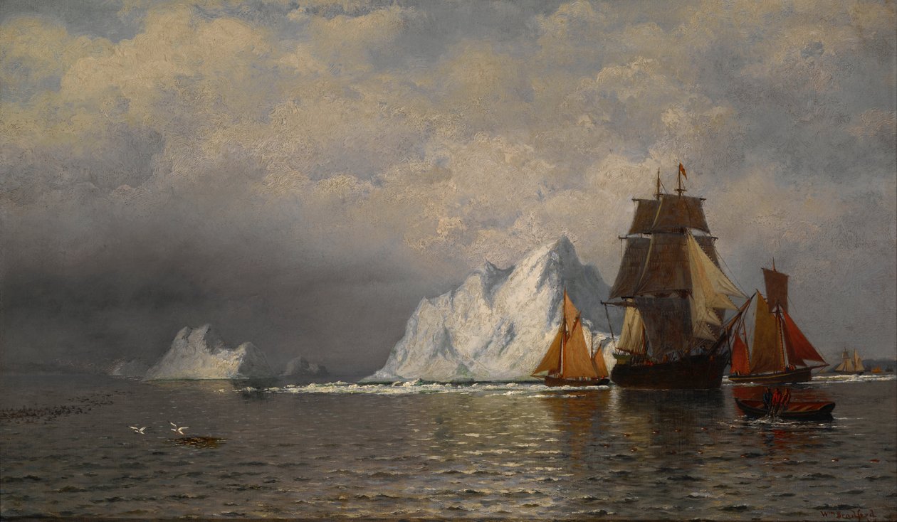 Baleeiros e navios de pesca perto da costa de Labrador de William Bradford