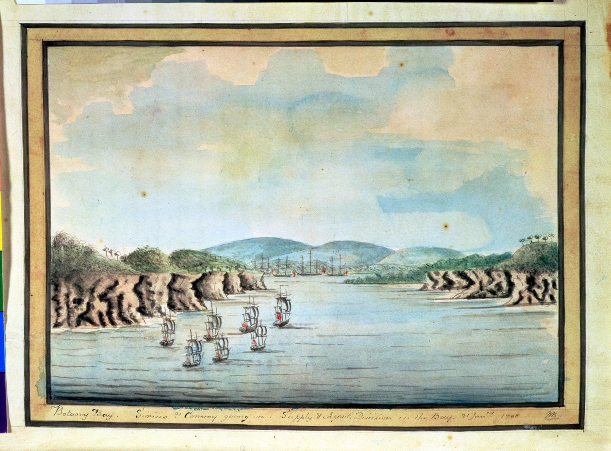 Sirius e comboio, a Divisão de Suprimentos e Agentes indo para Botany Bay, 1788 de William Bradley