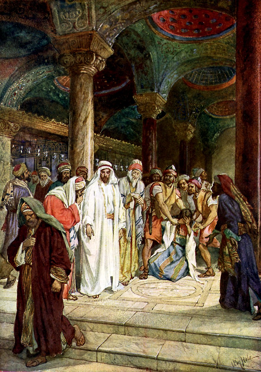 Os fariseus trazem uma adúltera a Jesus - Bíblia de William Brassey Hole