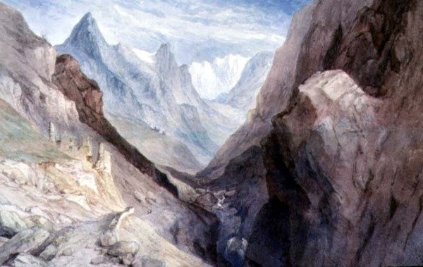 Uma vista do Monte Viso e a nascente do rio Po de William Brockedon
