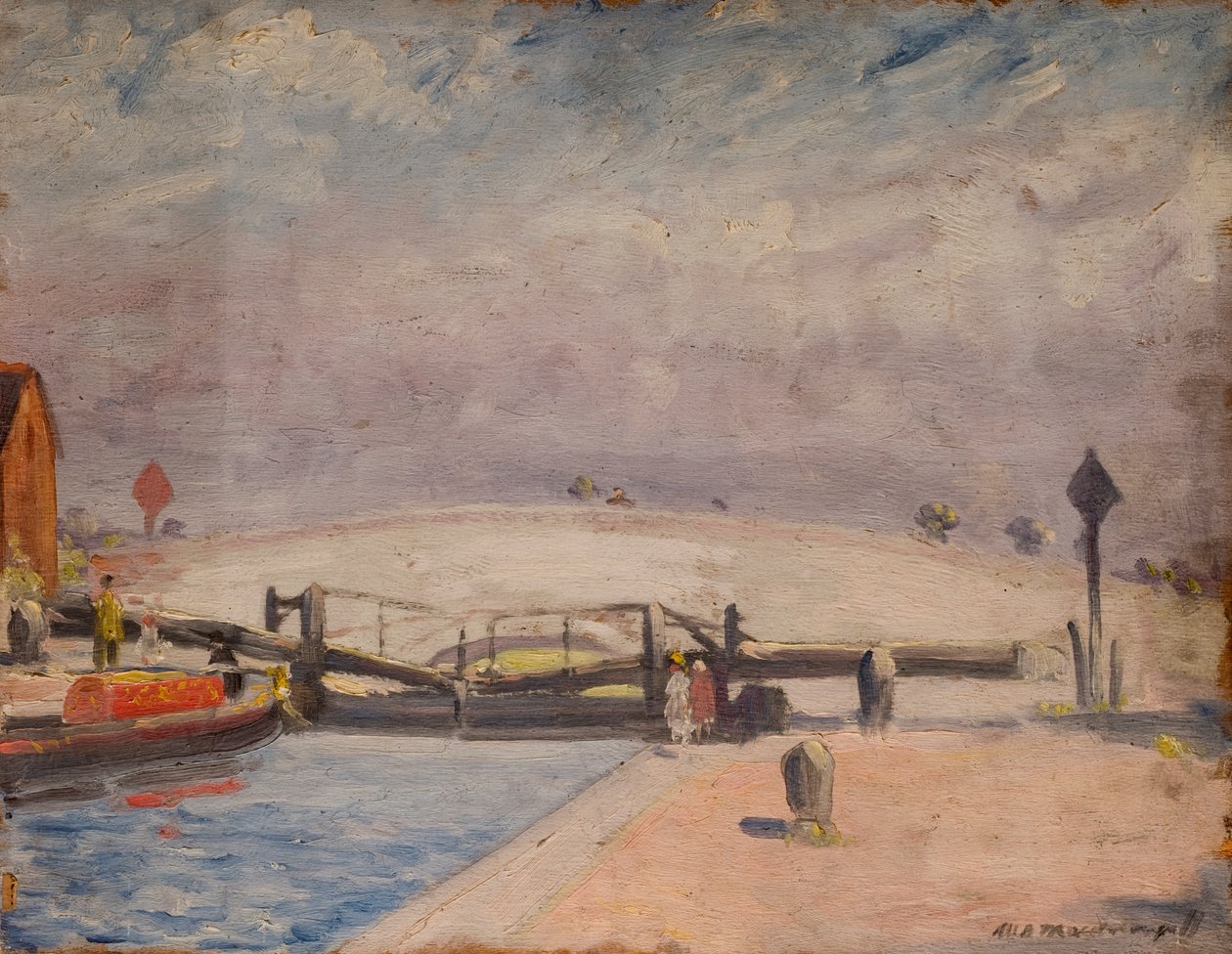 Cena do Canal, Welton Lock and Lodge, 1927 de William Brown MacDougall