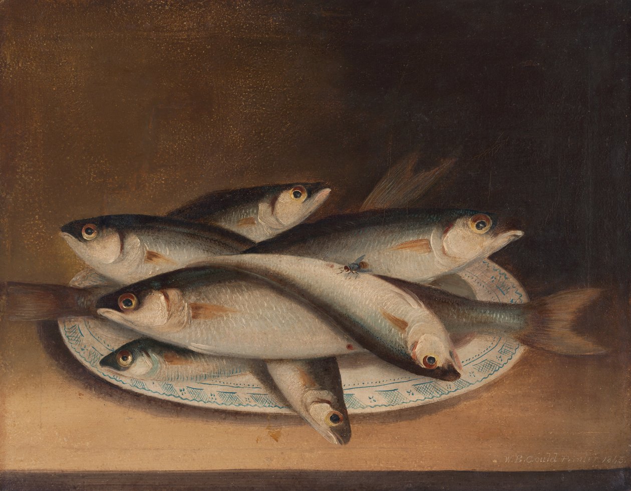Peixe, ligado, um, azul branco, prato de William Buelow Gould