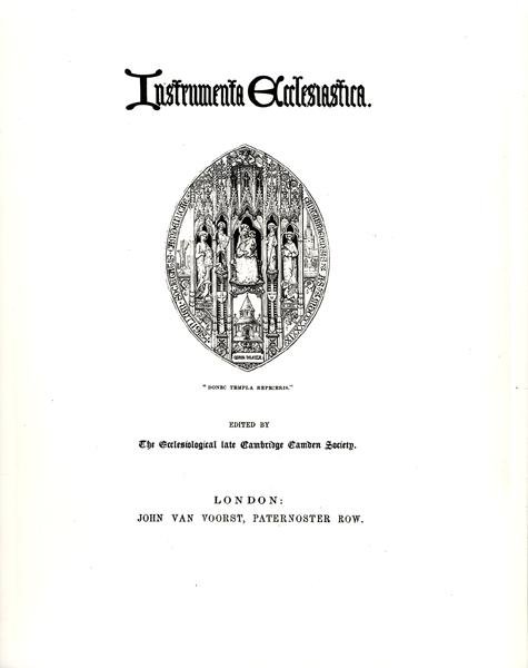 Página de título de Instrumenta Ecclesiastica, Série Um, publicada em 1847 de William Butterfield