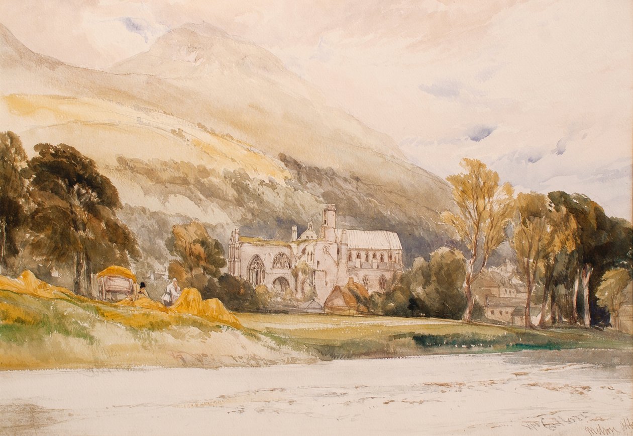 Escócia: Melrose Abbey, 1842 (lápis e wc no papel) de William Callow