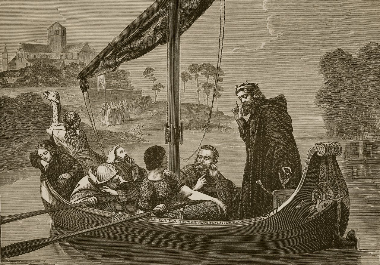 Canute no rio Nene ouvindo o coro de Ely Minster, gravado por F. Wentworth de William Cave Thomas