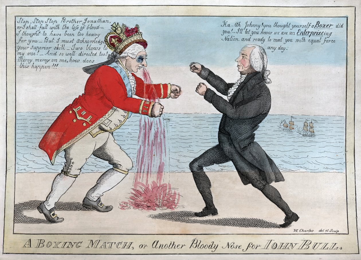 Um jogo de boxe ou outro nariz sangrento para John Bull, pub. 1813 (gravura colorida à mão) de William Charles