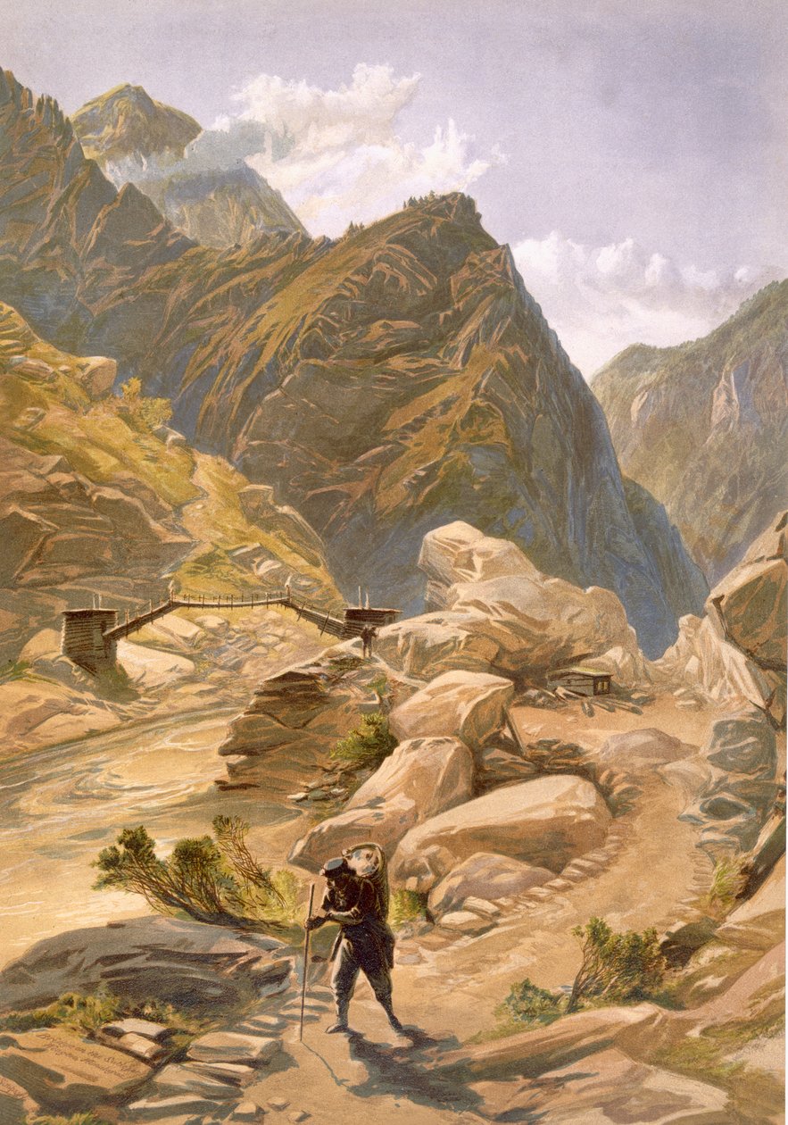 Ponte sobre o Sutlej em Wangtoo, de &39;India Ancient and Modern&39;, 1867 de William Crimea Simpson