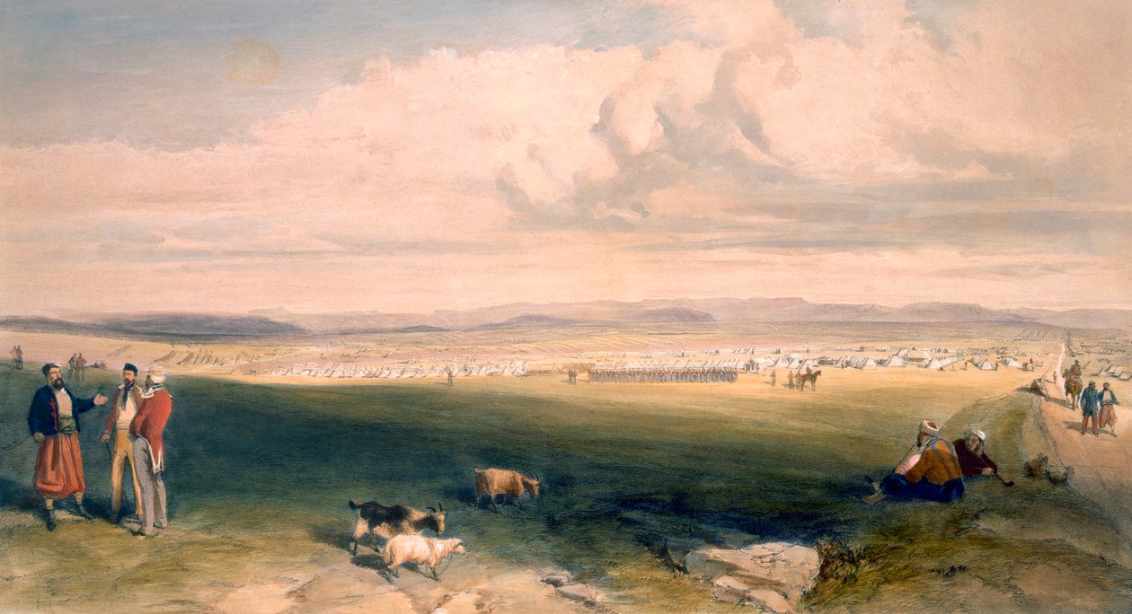 Acampamento da Divisão de Luz, prato do &39;The Seat of War no Oriente&39;, pub. por Paul e Dominic Colnaghi und Co., 1856 de William Crimea Simpson