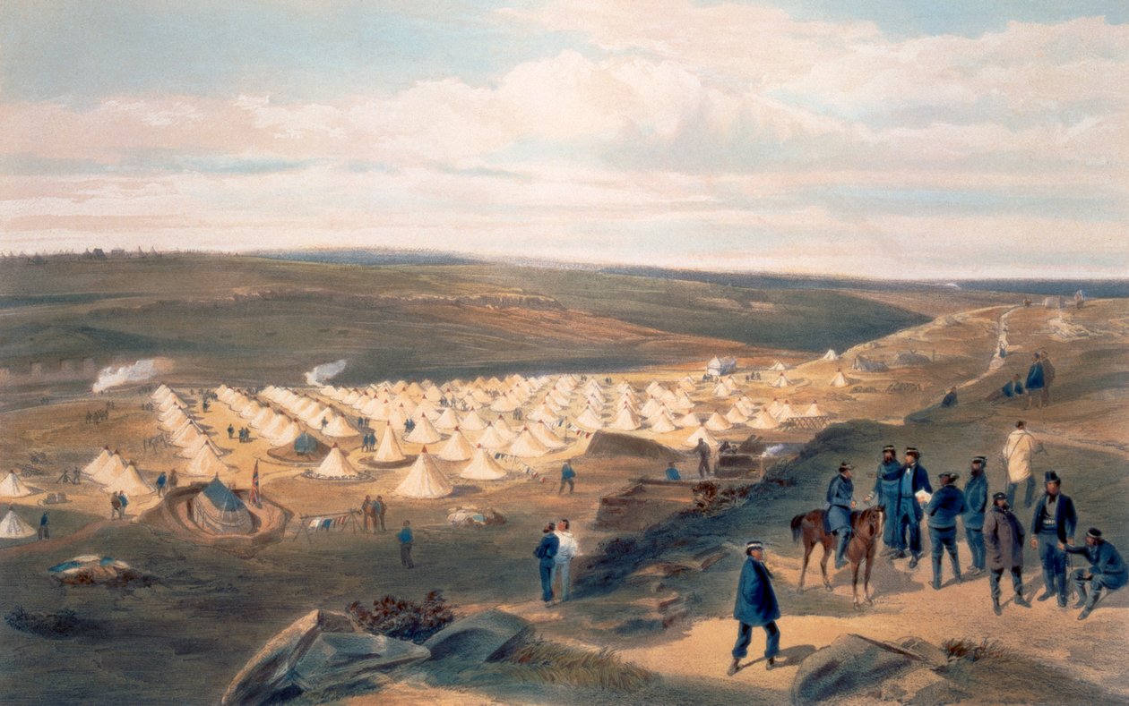Acampamento da Brigada Naval, placa de &39;O assento da guerra no Oriente&39;, pub. por Paul e Dominic Colnaghi und Co., 1856 de William Crimea Simpson
