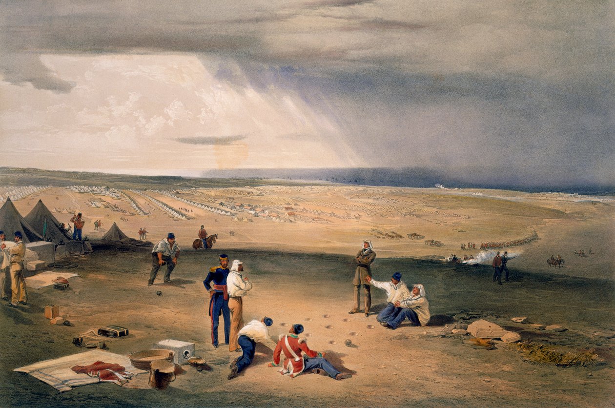 Acampamento da Terceira Divisão, prato do &39;The Seat of War no Oriente&39;, pub. por Paul e Dominic Colnaghi und Co., 1856 de William Crimea Simpson