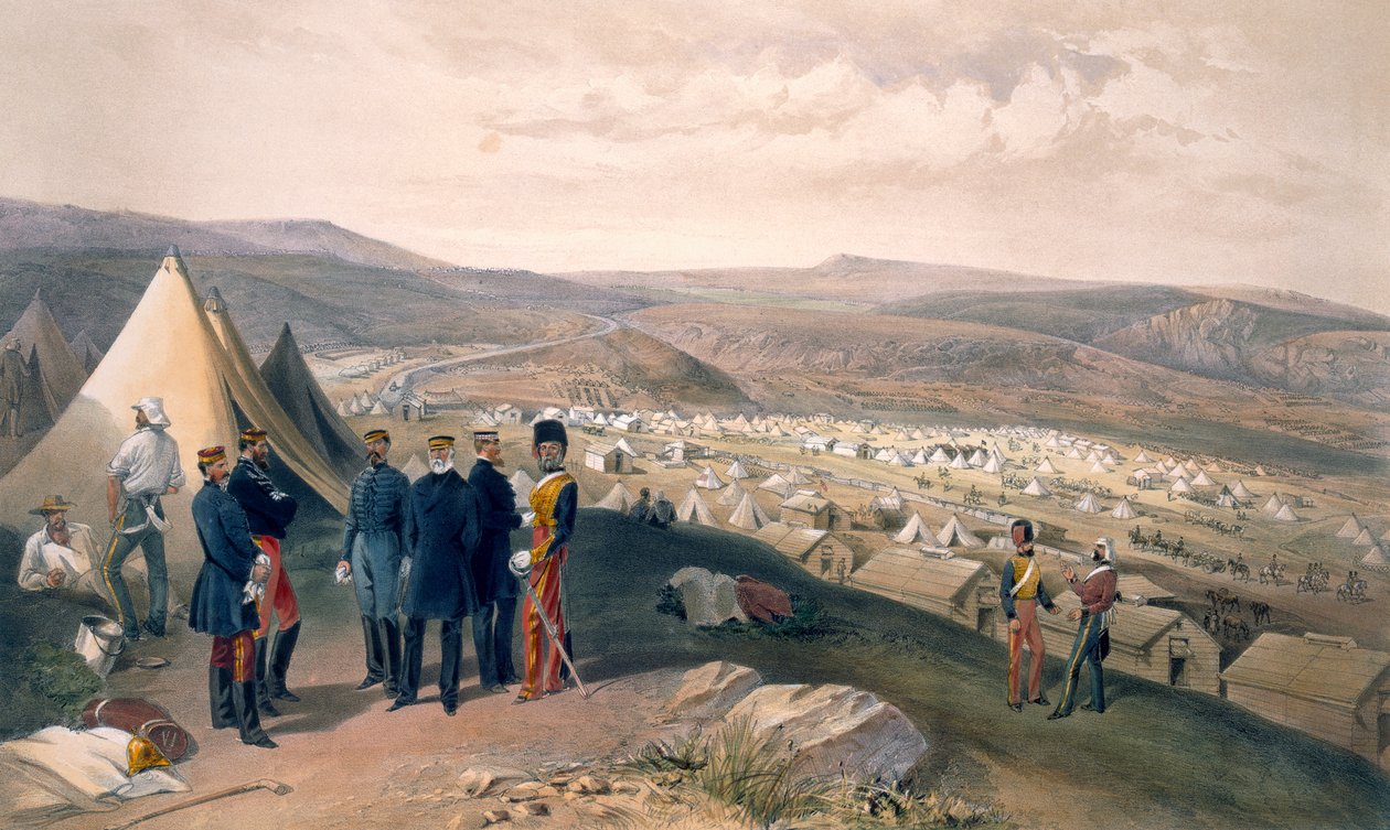 Acampamento da cavalaria, placa de "o assento da guerra no leste", bar. por Paul e Dominic Colnaghi und Co., 1856 de William Crimea Simpson