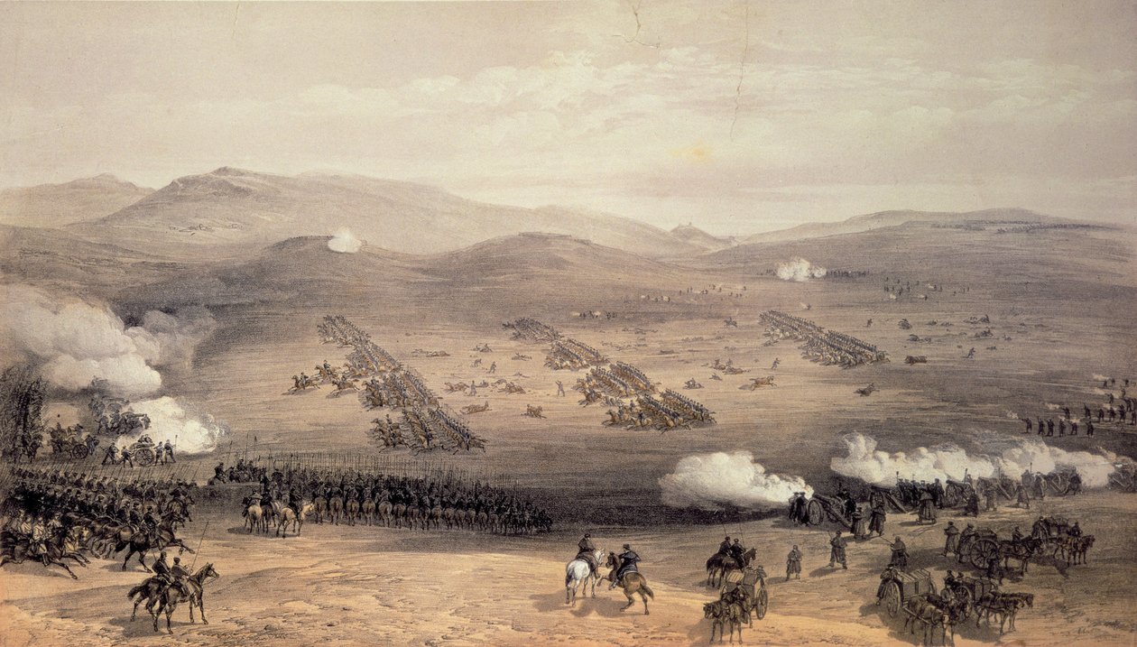Carga da Brigada de Cavalaria Ligeira, 25 de outubro de 1854, gravada por E. Walker, pub. por Colnaghi und Co, 1855 (ver 121088 para detalhes) de William Crimea Simpson